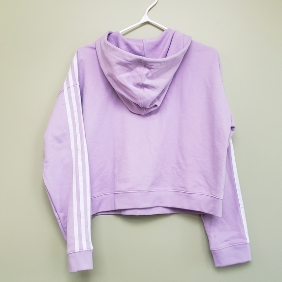 Adidas Originals 3-Stripes Cropped Hoodie in Purple Glow Size Small - Picture 7 of 7